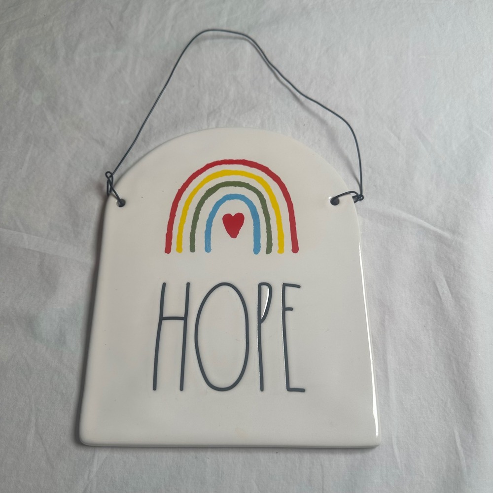 Rae Dunn HOPE Rainbow Ceramic Wall Hanging Plaque Magenta Artisan Collection